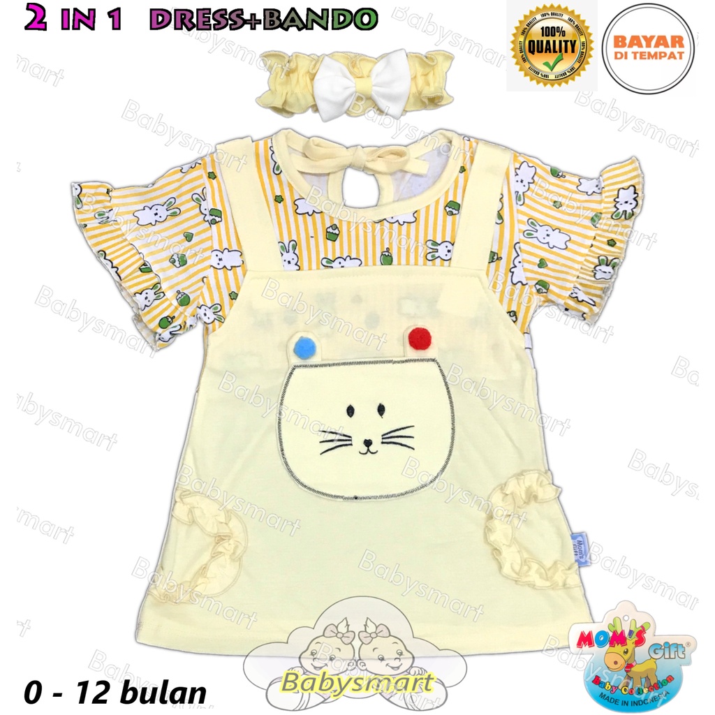 Baju Dress bayi/Anak Perempuan Cewek + BANDO motif SALUR RABBIT SPT1064 MOM'S GIFT SNI usia 0 -12 bulan / Pakaian anak