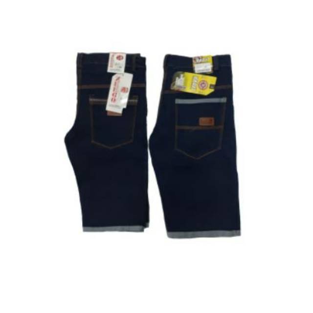 Cod Celana Jeans Pendek Pria Bahan Garmen Hitam Navy Slimfit Lipat Polos Levis Alusan (RAMDOM LOGGO)