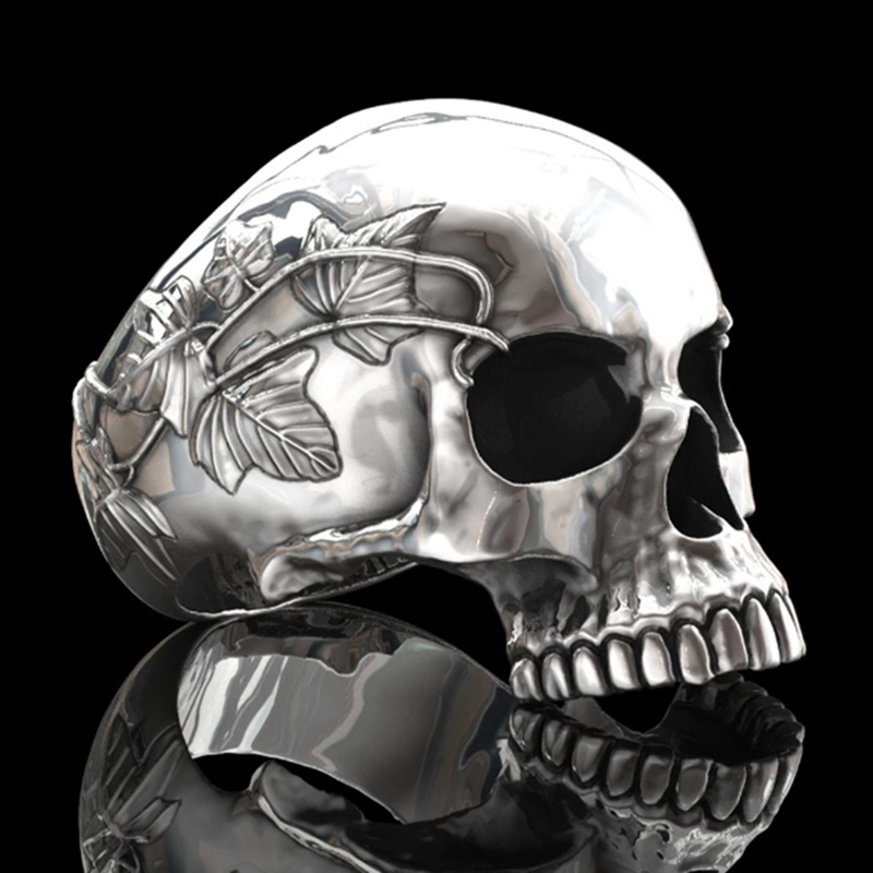 Fashion Gothic Punk Devil Skull Head Ring Men Domineering Vintage Smooth Skeleton Rings For Male Hip Hop Rock Jewelry