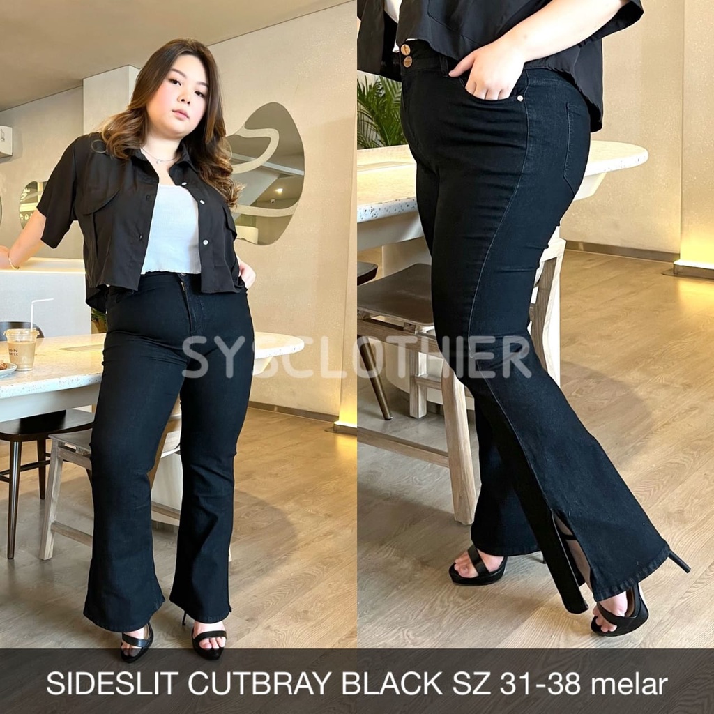 CELANA JEANS WANITA  UKURAN NORMAL &amp; JUMBO SIDESLIT CUTBRAY SERIES-SYSCLOTHIER