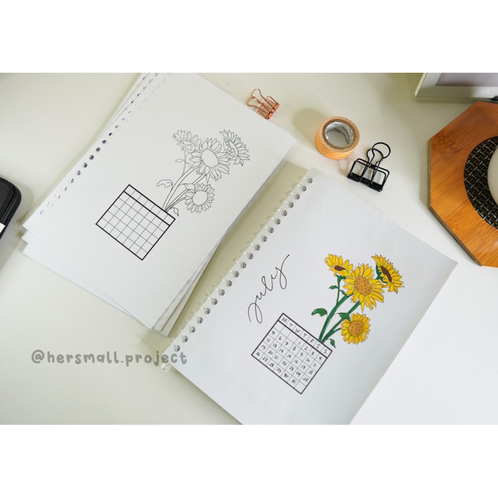 

[Hersmall.project] Notebook Planner Coloring Bullet Journal Tema Bunga Matahari 31 Hari