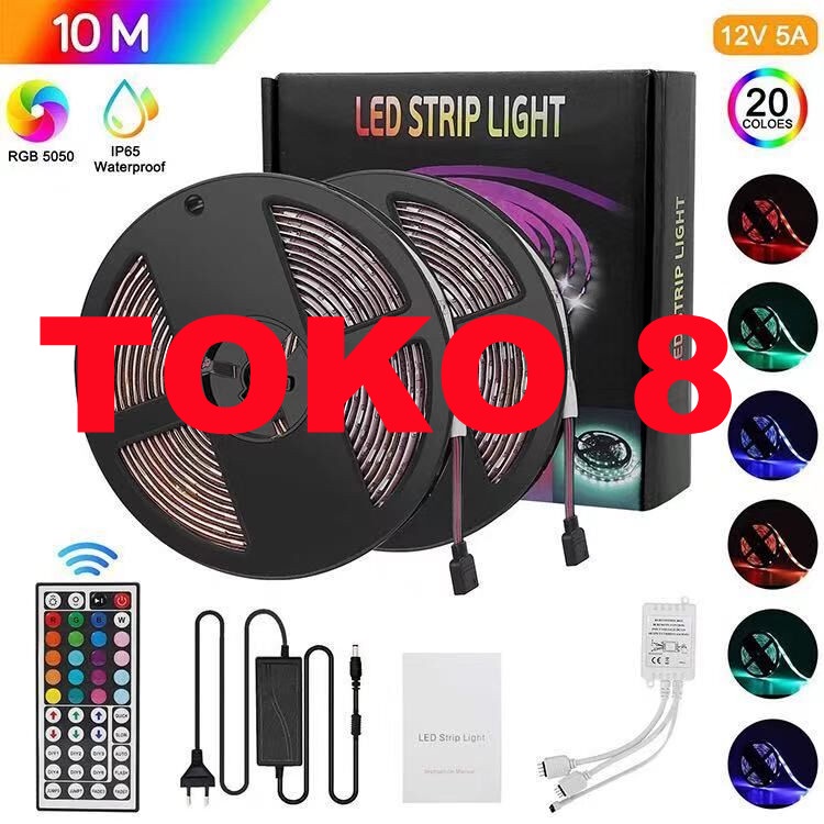 LAMPU LED STRIP 5050 10m RGB REMOT SENSOR MUSIC IP68 10M AC 220V + ADAPTOR + REMOTE 5050 (LAMPU TIKTOK)