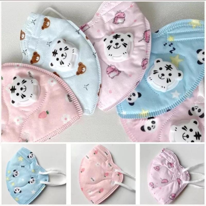 MASKER ANAK 5PLY KATUP UDARA KARAKTER KN95 BISA DI CUCI (1dos=10pcs)