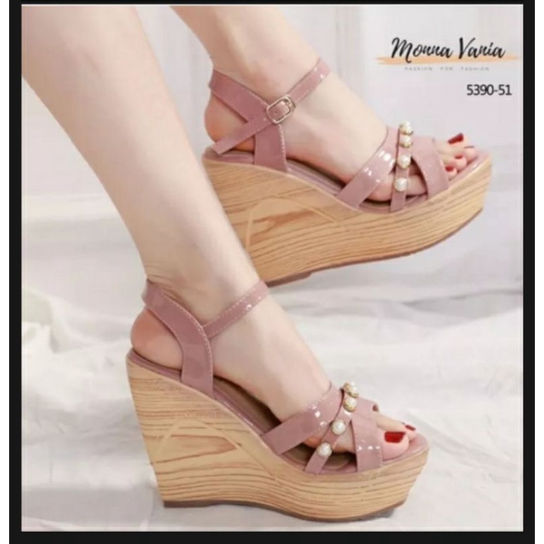 WEDGES TINGGI MUTIARA 12CM MOANA TALI PESTA SANTAI UNDANGAN WANITA MODEL IMPORT EMORY