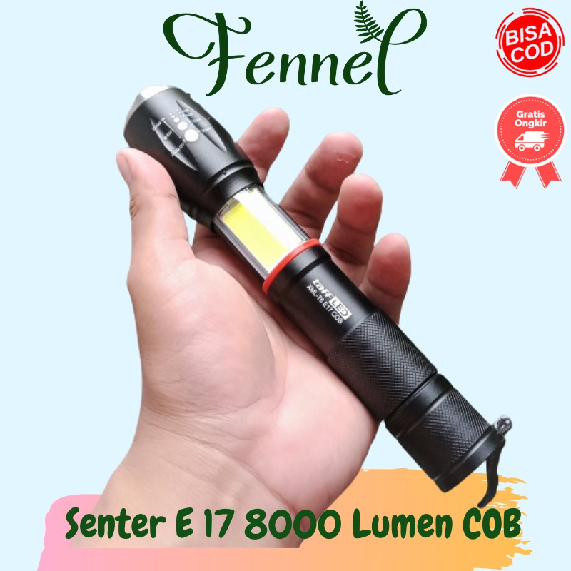 Senter E17 COB Waterproff LED Torch Cree XM-L T6 8000 Lumens Hitam