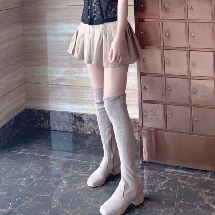 Overknee Boots Suede Selutut Hig Heels inner velvet untuk Winter