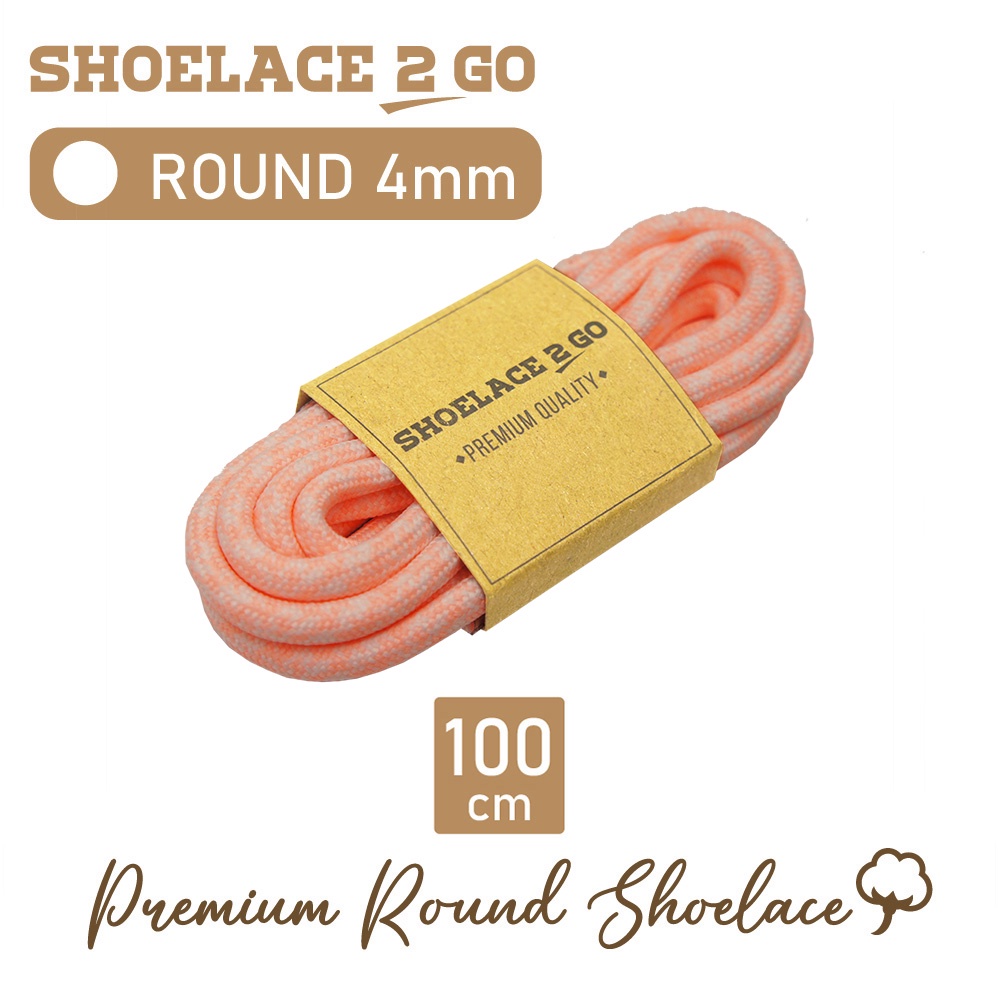 SHOELACE 2 GO PREMIUM TALI SEPATU BULAT ROUND - A1 - WHITE WITH LIGHT ORANGE