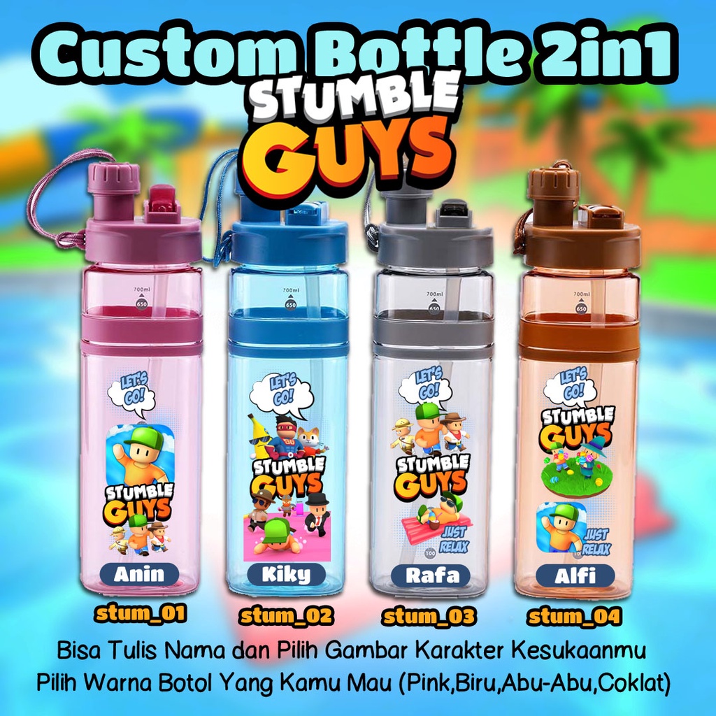 Custom Botol Minuman - 2in1 - Gambar Game Anak-Anak Populer Stumble Guys running kartun lari