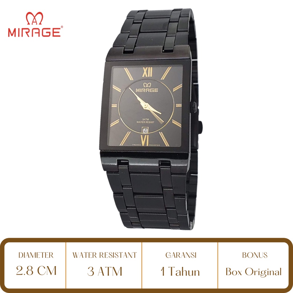 Mirage Watch Official Jam Tangan Pria Wanita Mirage Hitam 7908 BSP M