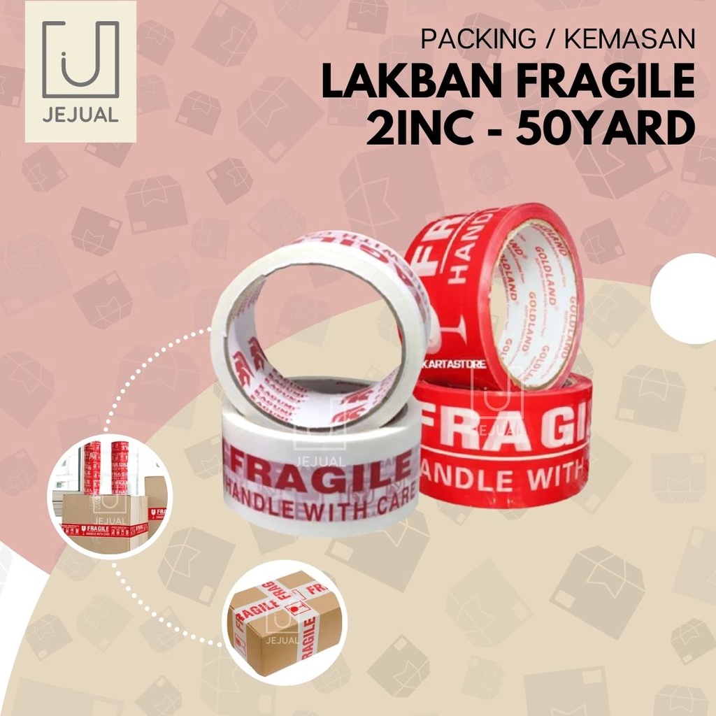 

LAKBAN FRAGILE 50y 2 Inch 50 Yard 2" Merah/Putih Perekat/Isolasi/Selotip Jangan Dibanting/Barang Pecah Belah