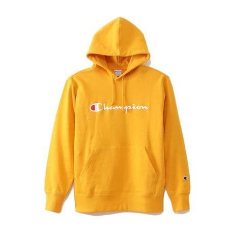 yellow champion script hoodie