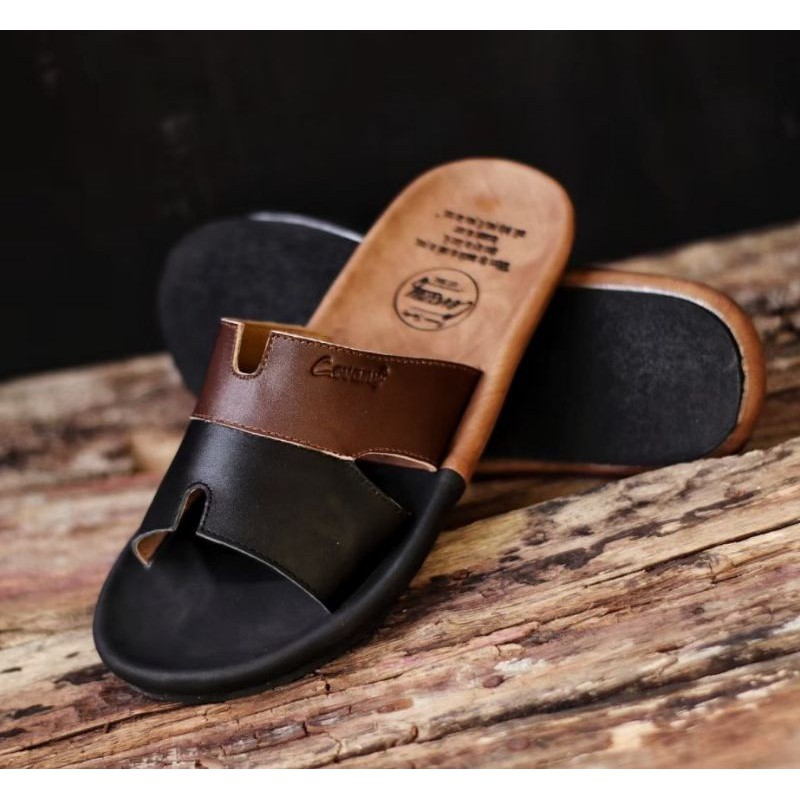 COMBI BROWN Sandal pria kulit asli cevany original handmade sandal jepit kulit pria bisa COD