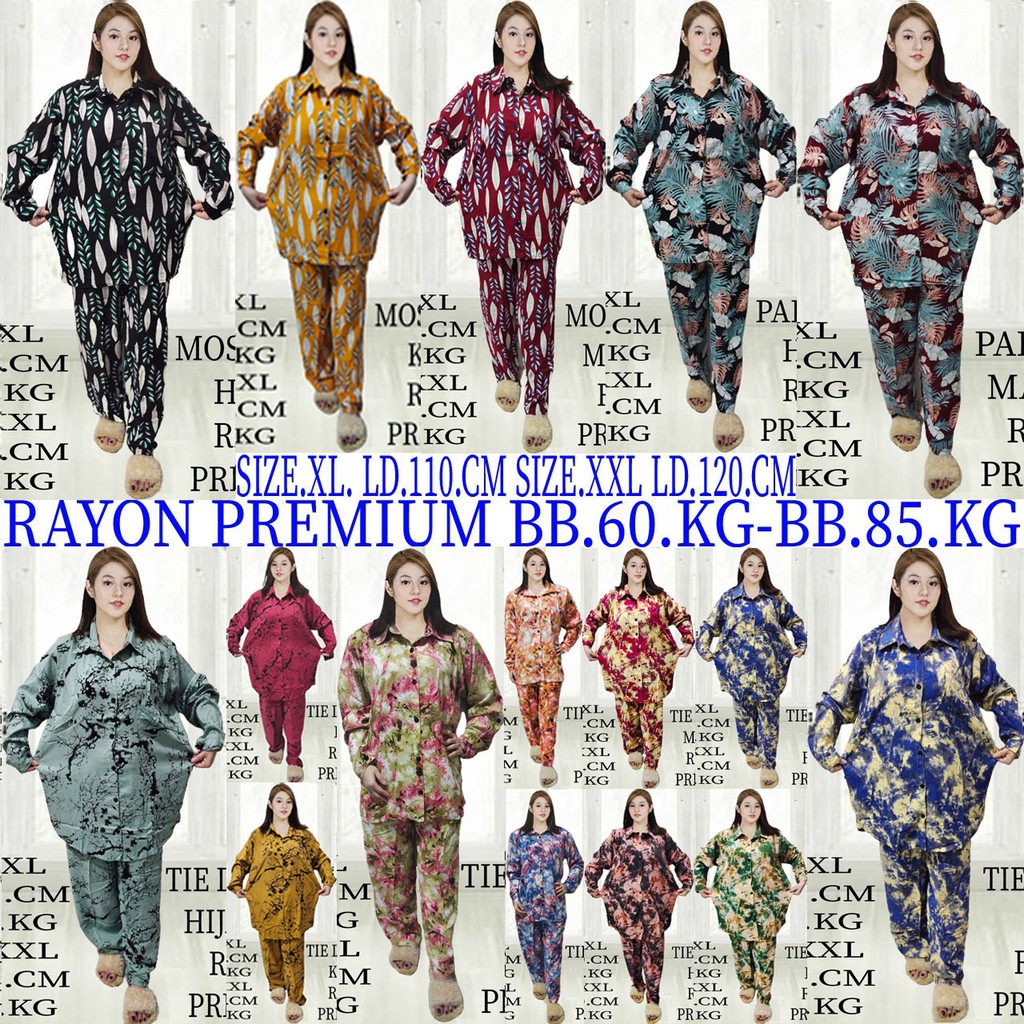 ISANNY PIYAMA PP SIZE.XL,XXL RAYON PREMIUM / TIE DIE / BUNGA / READY STOK