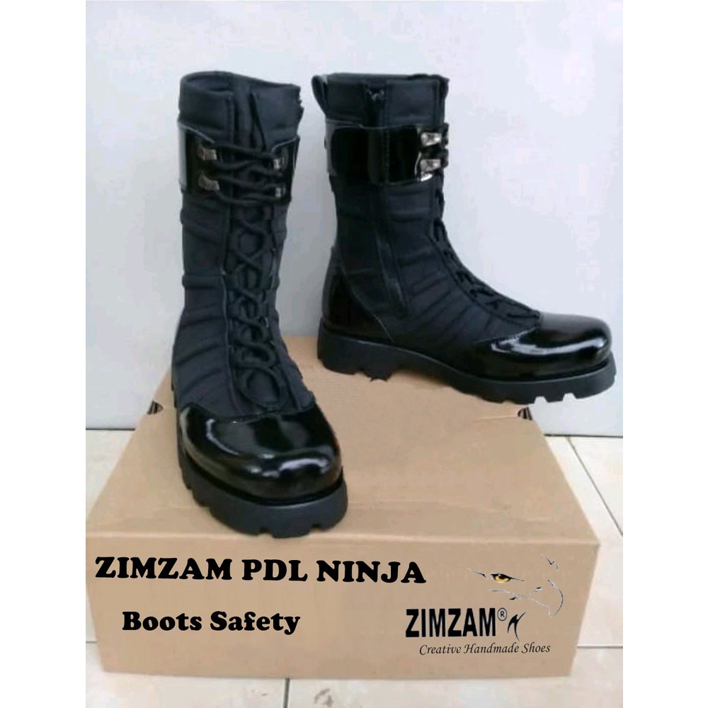 Promo Sepatu PDL Ninja Titan Safety Black Kulit Lak Sol Radial TNI Polisi Murah