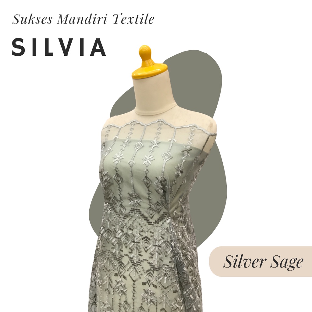 [SILVIA] Brokat Brukat Tile Sapto Tribal Premium Mewah Warna Silver Sage Green Abu Hijau | Harga ½ m