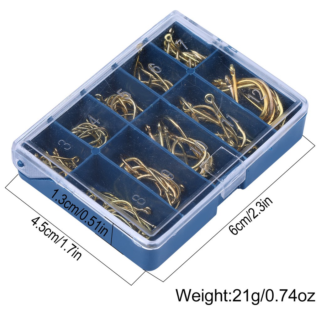 100Pcs Kait Pancing Dengan Kotak Warna Emas Hitam Fishing Hook With Box