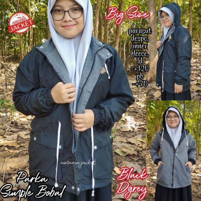 PARKA BOLAK BALIK JAKET WANITA JUMBO LD120CM MAT PARASUT DALAM FLECE