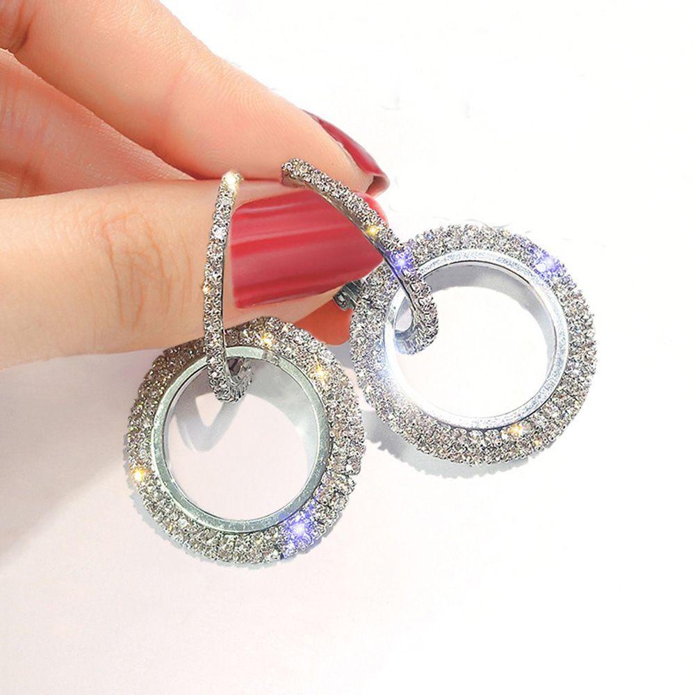 Needway   Anting Hoop Hadiah Pesta Kristal Fashion Perhiasan