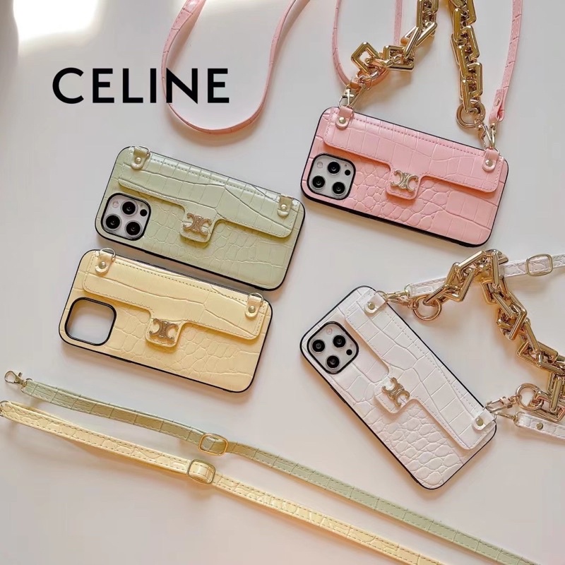 Pink &amp; Yellow C*line Softcase Sling Wallet Pouch Branded Case Lanyard Dompet Tali Selempang for iphones XS XS Max XR 11 Pro Max 12 Pro Max 13 Pro Max