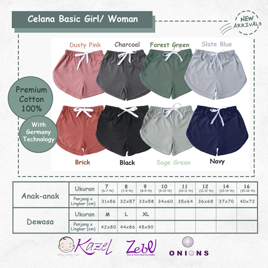 Celana Pendek Premium 12-40 Tahun Zebe x Onions Basic Short Girl By Kazel Jobel Part 2 CBKS