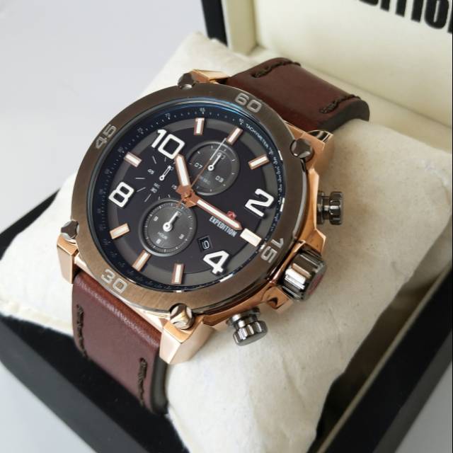 Jam tangan pria expedition 6766 rosegold ring grey original