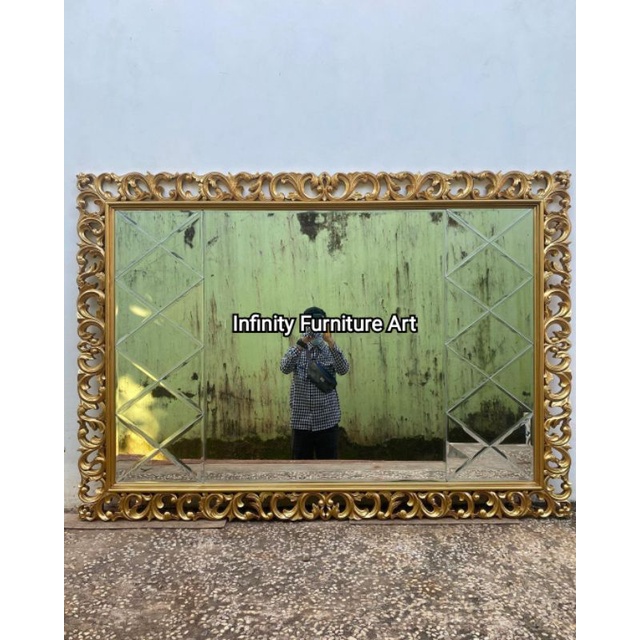 STANDING MIRROR UKIR JUMBO KACA BEVEL 5 CM PIGURA CERMIN HIAS