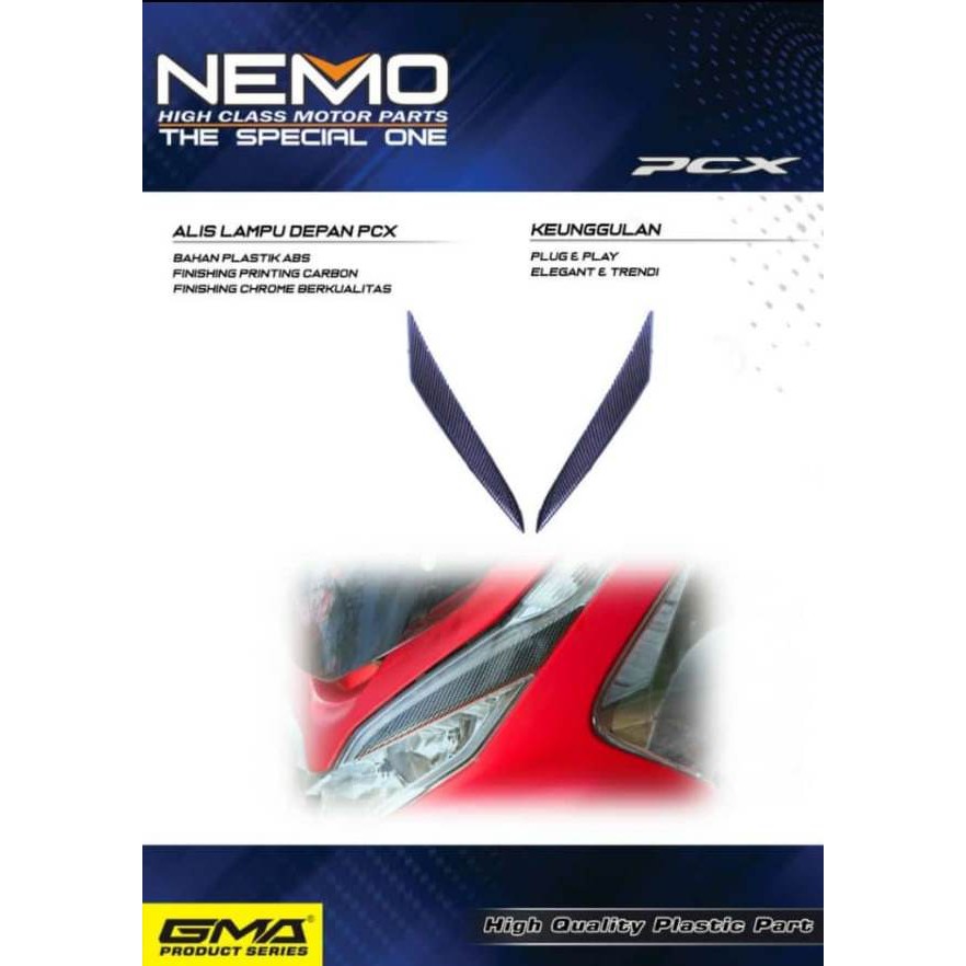 Cover Tutup NEMO Carbon Garnis List Alis Lampu Depan Honda PCX 150 Lokal