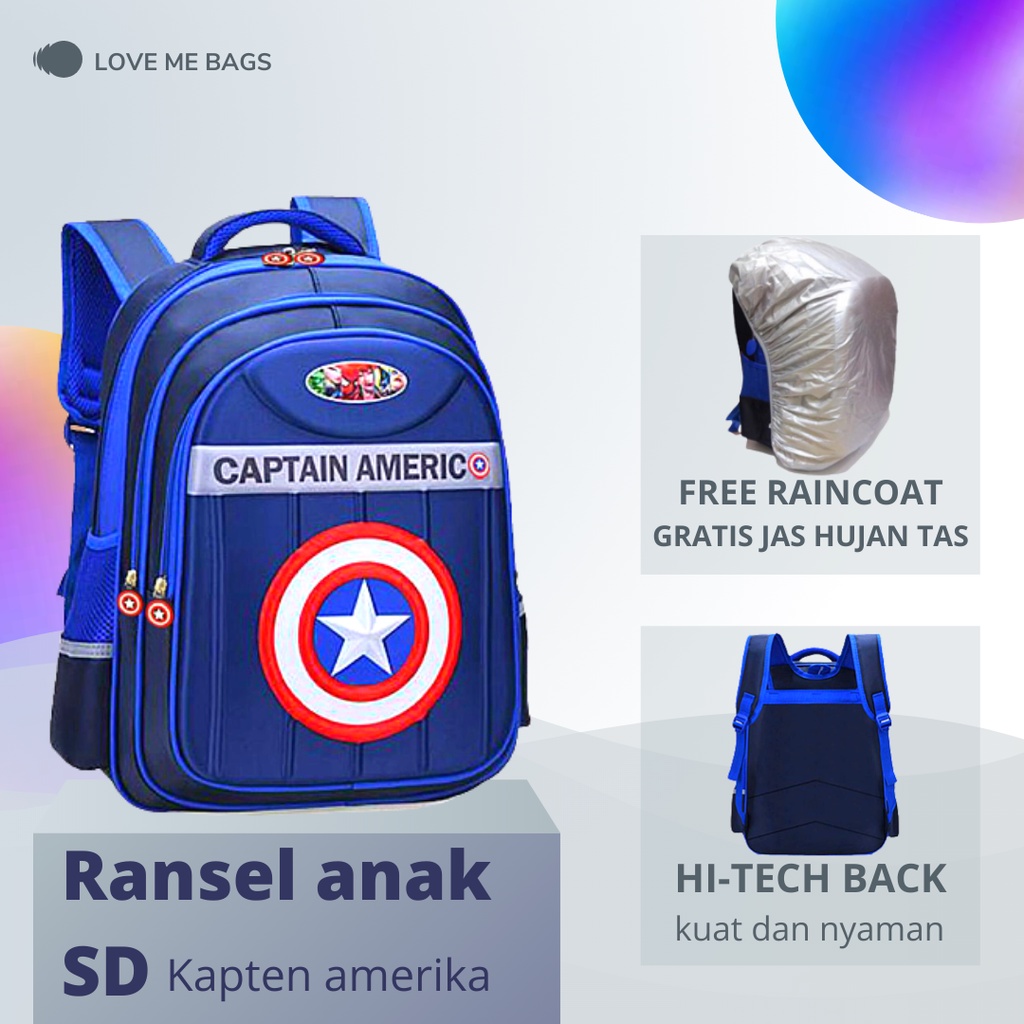 LMB Tas Anak Sekolah Cowok SD Import Gambar Karakter Superhero Viral Bahan Nilon Premium Anti Air