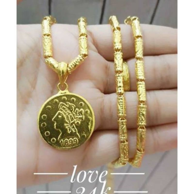 Kalung bambu love lapis emas 24k