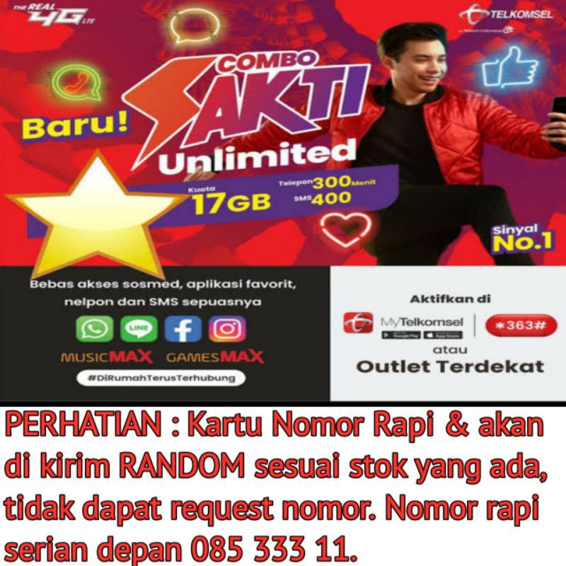 Kartu combo sakti 17gb UNLIMITED APPS 75ribu/bulan 30hari