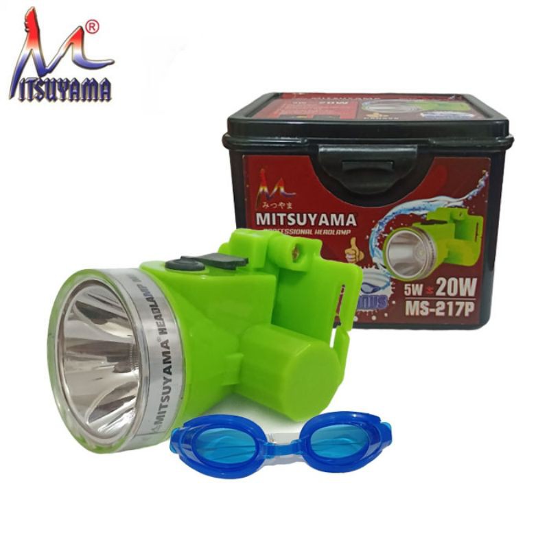 Senter kepala Selam LED 20W MITSUYAMA Headlamp bonus Kacamata selam