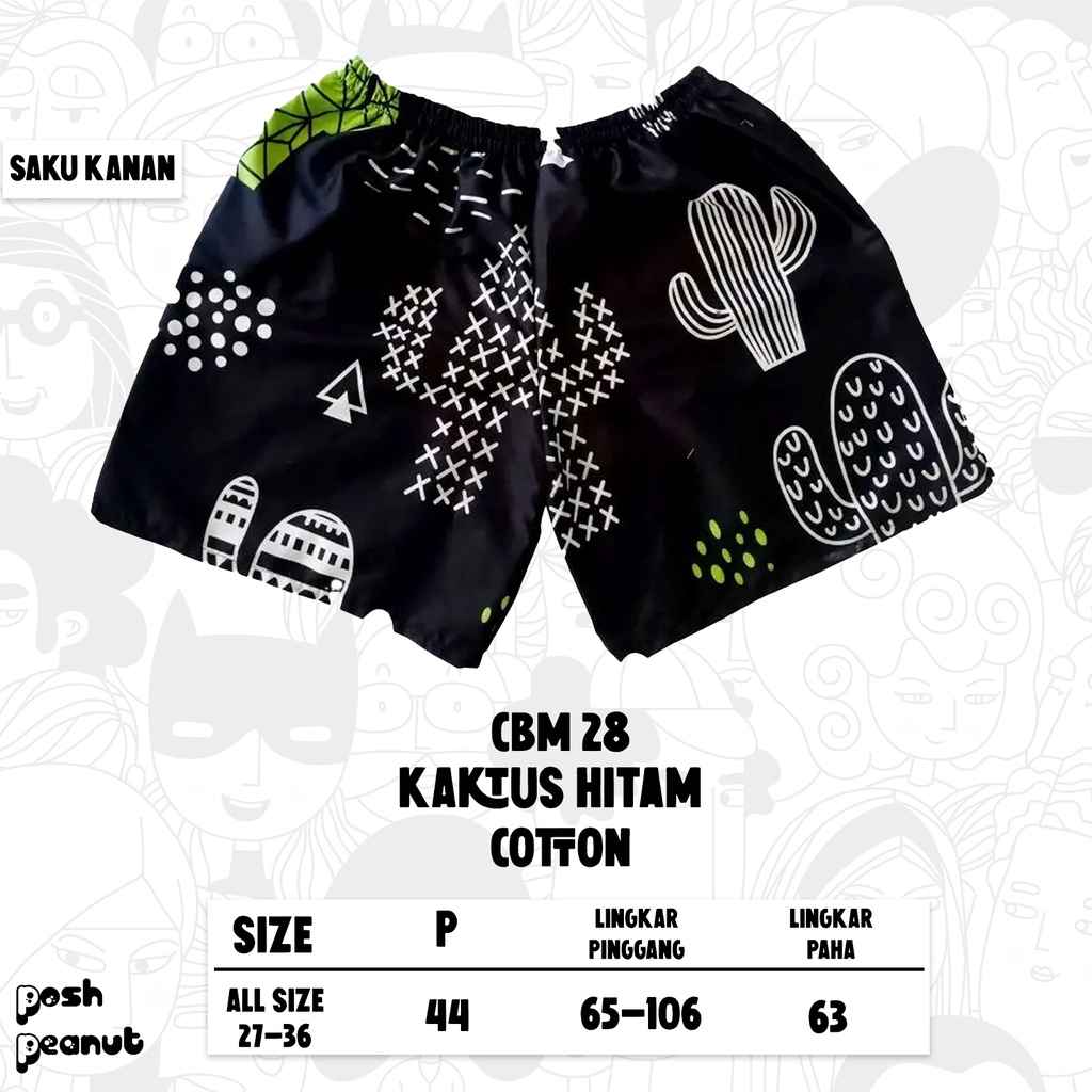 [POSH] BOXER PRIA UNISEX SIZE 27-36 PANJANG 44 PREMIUM DEWASA REMAJA POLOS DISTRO MOTIF KAKTUS