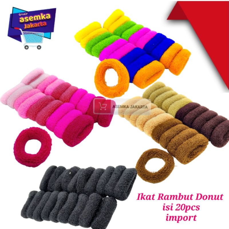 Ikat rambut Donut polos Import isi 20pcs Grosir