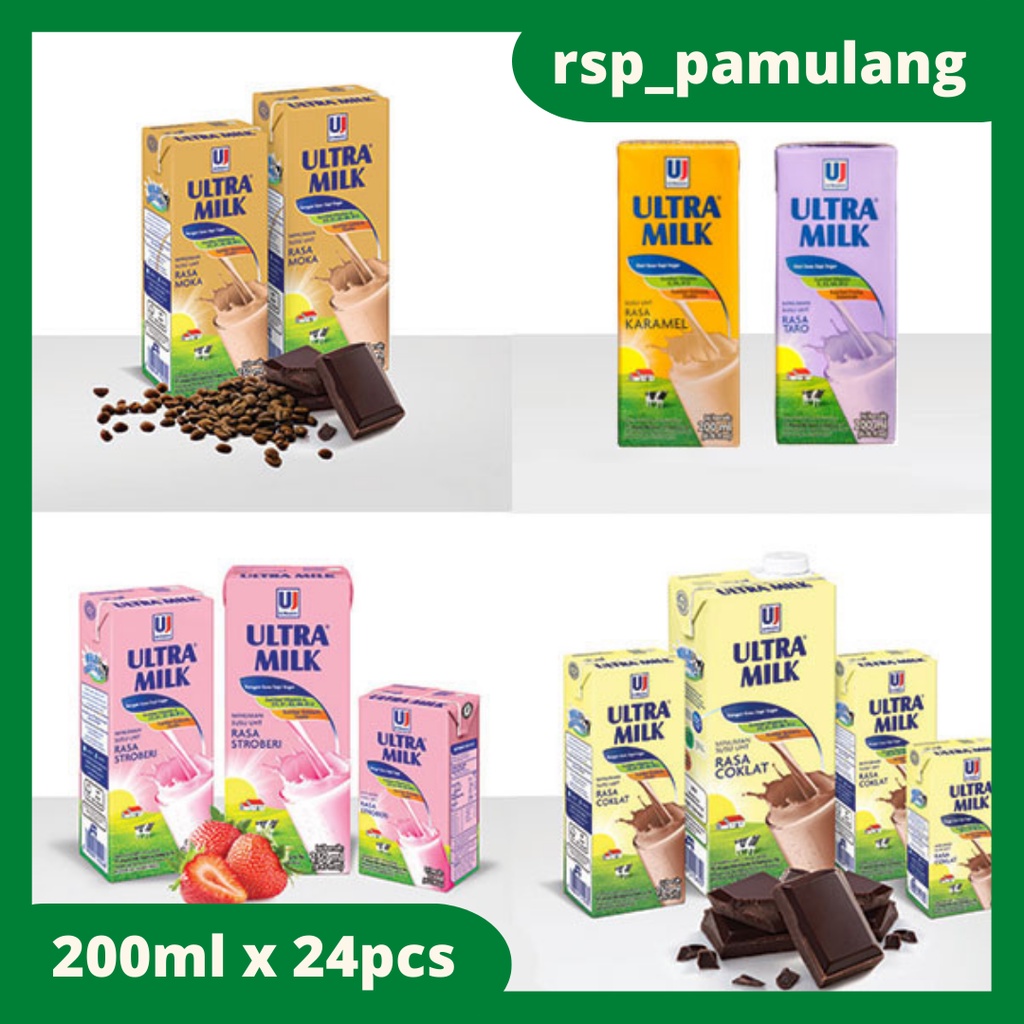 

Ultra Milk UHT 200ml X 24 (Full Cream/Cokelat/Stroberi/Karamel/Taro)