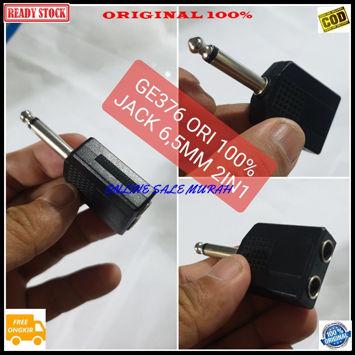 G376 ori 100% jack 6,5mm 2in1 canon mixer audio spliter konektor splitter aux mic mik conektor acc handphone hp jek jack microphone laptop komputer smule multi original cewe cowo adapter sambungan sound extension penyambung suara headset headphone convert