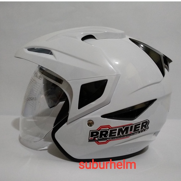 HELM  ASCA PREMIER  SOLID  WHITE  PUTIH   DOUBLE VISOR  HALF FACE  SNI  ORI  DEWASA