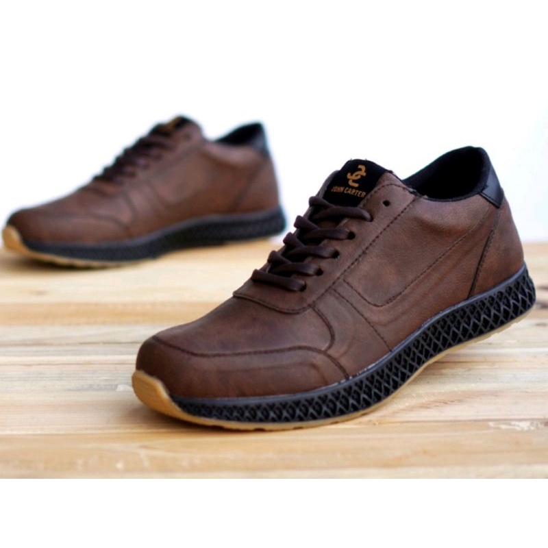 TERBARU 100% KULIT ASLI SNEAKERS PRIA KASUAL SPORTY JOHN CARTER JELLAL BROWN ORIGINAL CH2