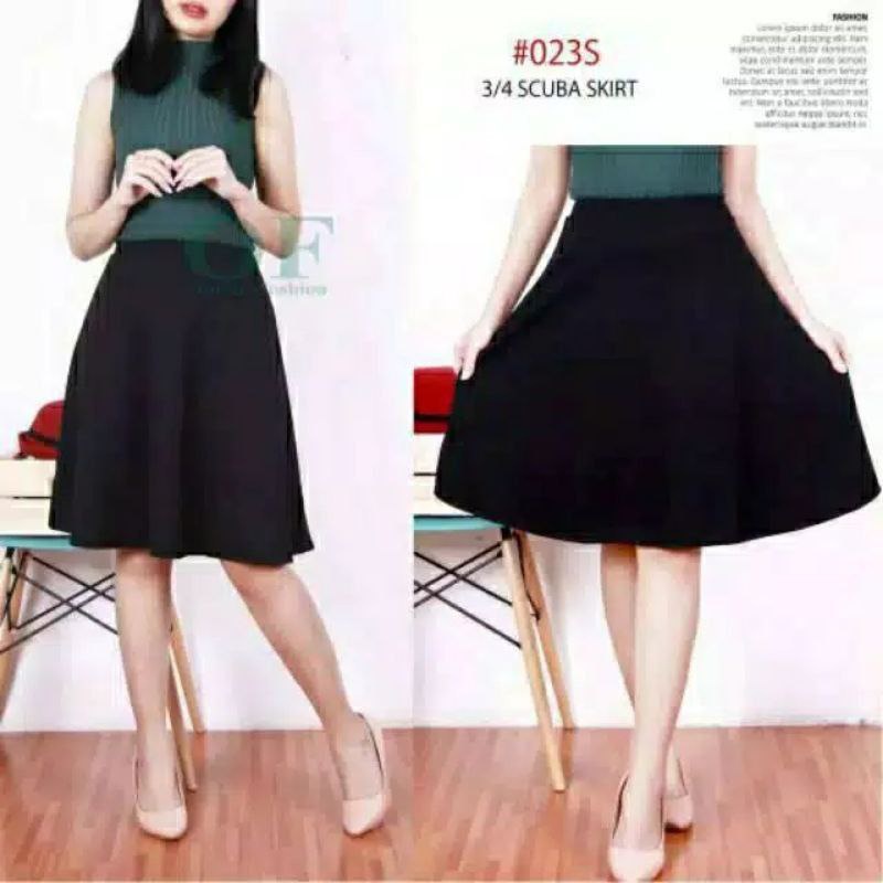 ROK MIDI WANITA A-LINE/ROK PENDEK POLOS WANITA SCUBA MAYUNG