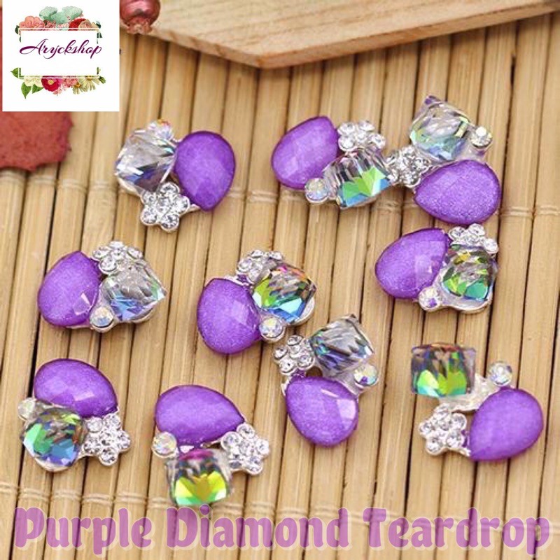 PURPLE DIAMOND TEARDROP MINI Nailart Bahan nail art kuku palsu fake nails kupal