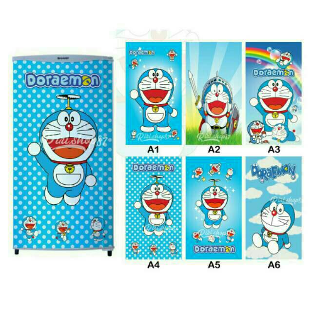 Stiker kulkas 1 pintu motif "DORAEMON"