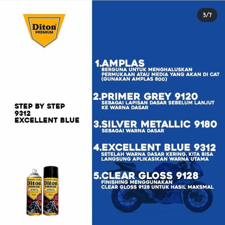 DITON Premium Pilok Pilox Y9312* Excellent Blue (9312) / Biru Metalik (400cc/400ml)