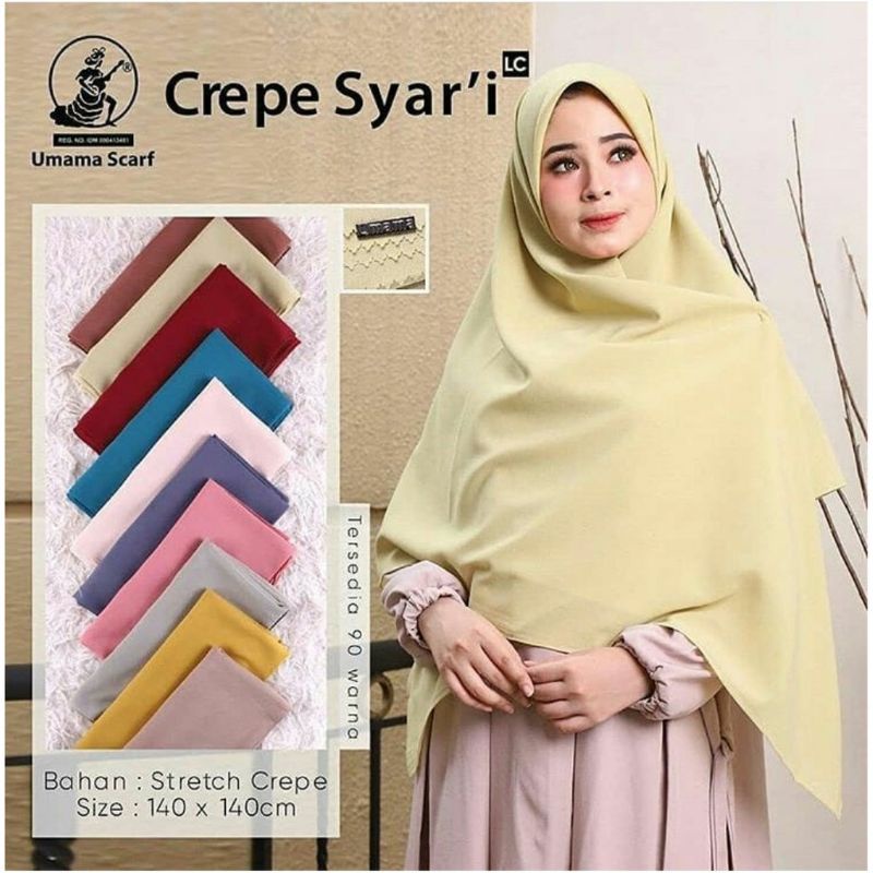 Segiempat Crepe Stretch Syari Premium 140x140 cm motif polos
