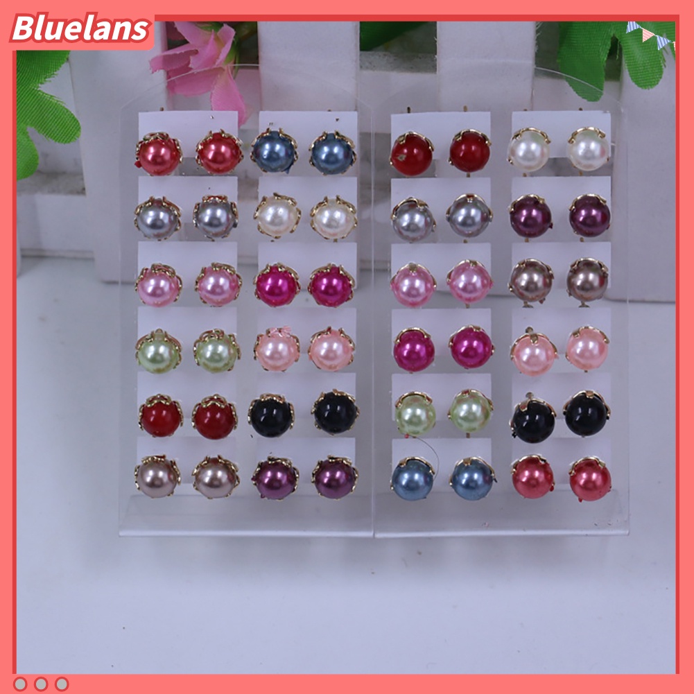 Bluelans 12 Pairs Elegant Earrings Round Faux Pearl Jewelry Women Party Ear Studs Set