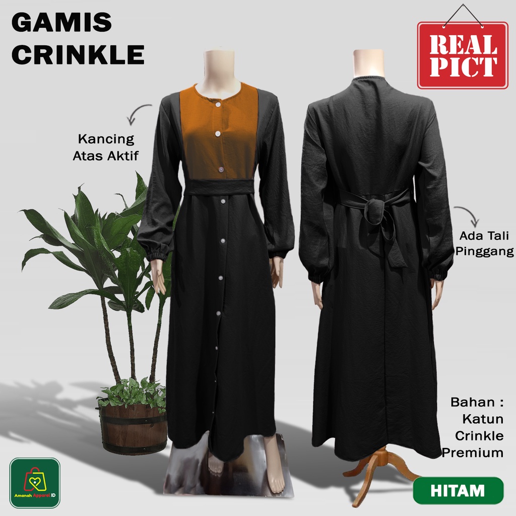 Baju GAMIS CRINKLE Pakaian Dress Wanita Muslimah Katun JUMBO All Size Fit To XL / 28783