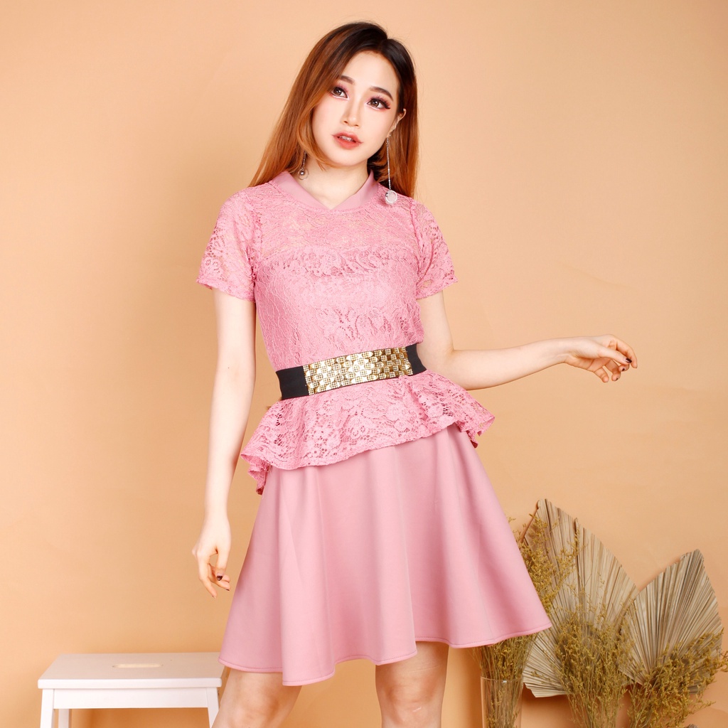 Kathryn collection, 130 # DRES ROK MEKAR SCUBA IMPORT PREMIUM KOMBINASI BRUKAT GLITER FREE BELT