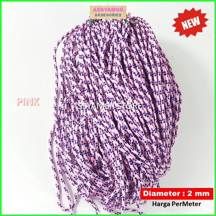 Tali Prusik Kecil Paracord Motif Terbaru Murah Gelang Strap Masker Kalung Tenda Aksesoris Tas Dompet-PINK