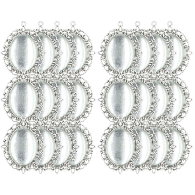 Siy 10 Set Liontin Kaca Cabochon Kosong Bentuk Oval Dengan Bezel Frame Metal Untuk Membuat Perhiasan