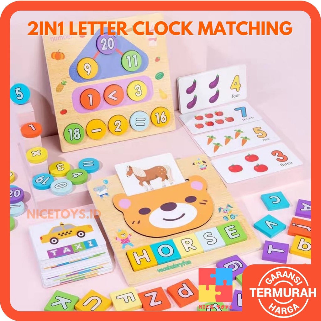 2in1 Letter Clock Matching Mainan Montessori anak Mainan Kayu Puzzle Kayu Wooden Puzzle Wooden Toys