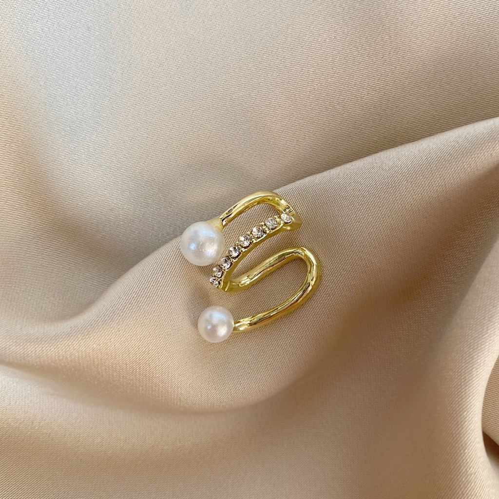 Anting Klip Telinga Multilayer Hias Mutiara Berlian Warna Permen