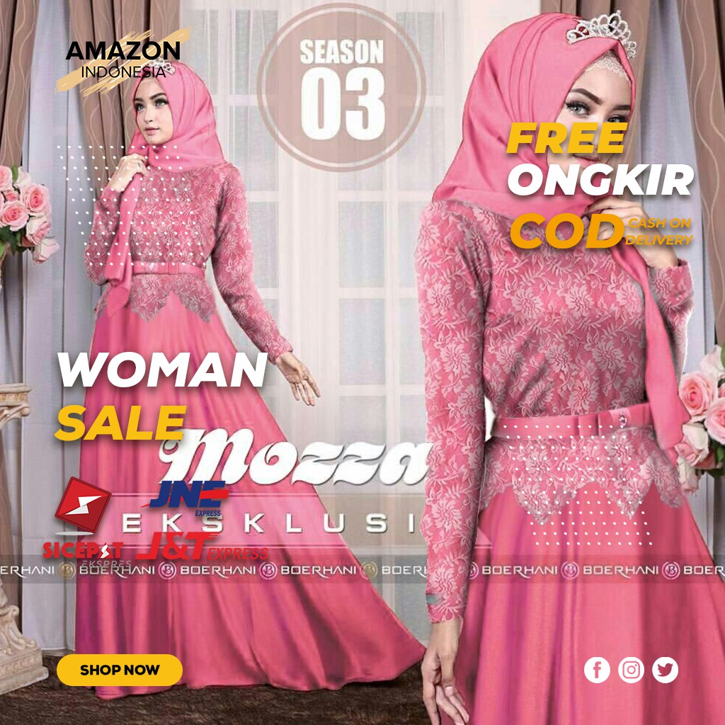 CASUAL MAXI DRESS FASHION MUSLIM WANITA WARNA PEACH BAHAN SPANDEK LAPIS BRUKAT GOOD QUALITY IMPORT